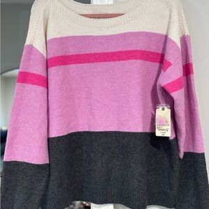 Cream and Pink Crew Neck Sweater